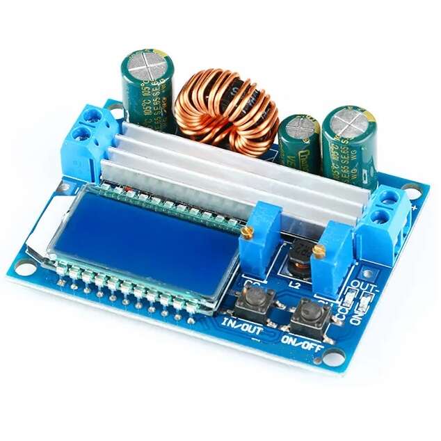 ماژول منبع تغذیه ماژول مبدل DC-DC کاهنده و افزاینده HW-140 دارای نمایشگر با امکان کنترل جریان و ولتاژ خروجی